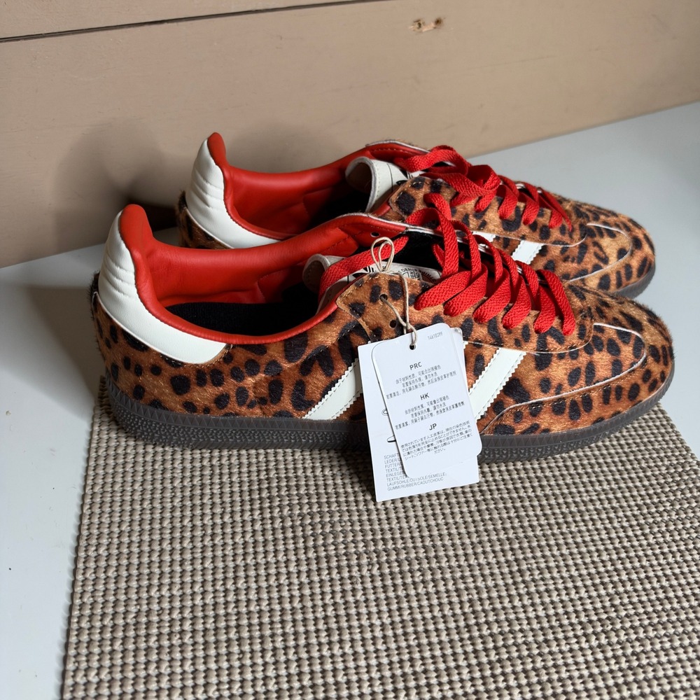 Adidas Originals Samba Leopard Print Pony Hair Red Laces Sneakers JI2734 Mens 10